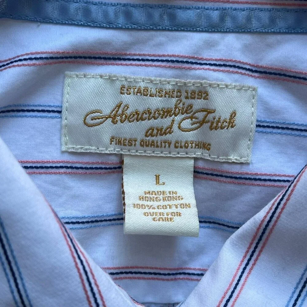 Share Vintage Abercrombie & Fitch Shirt Women L White Striped Long Sleeve Cotton - Picture 2 of 7